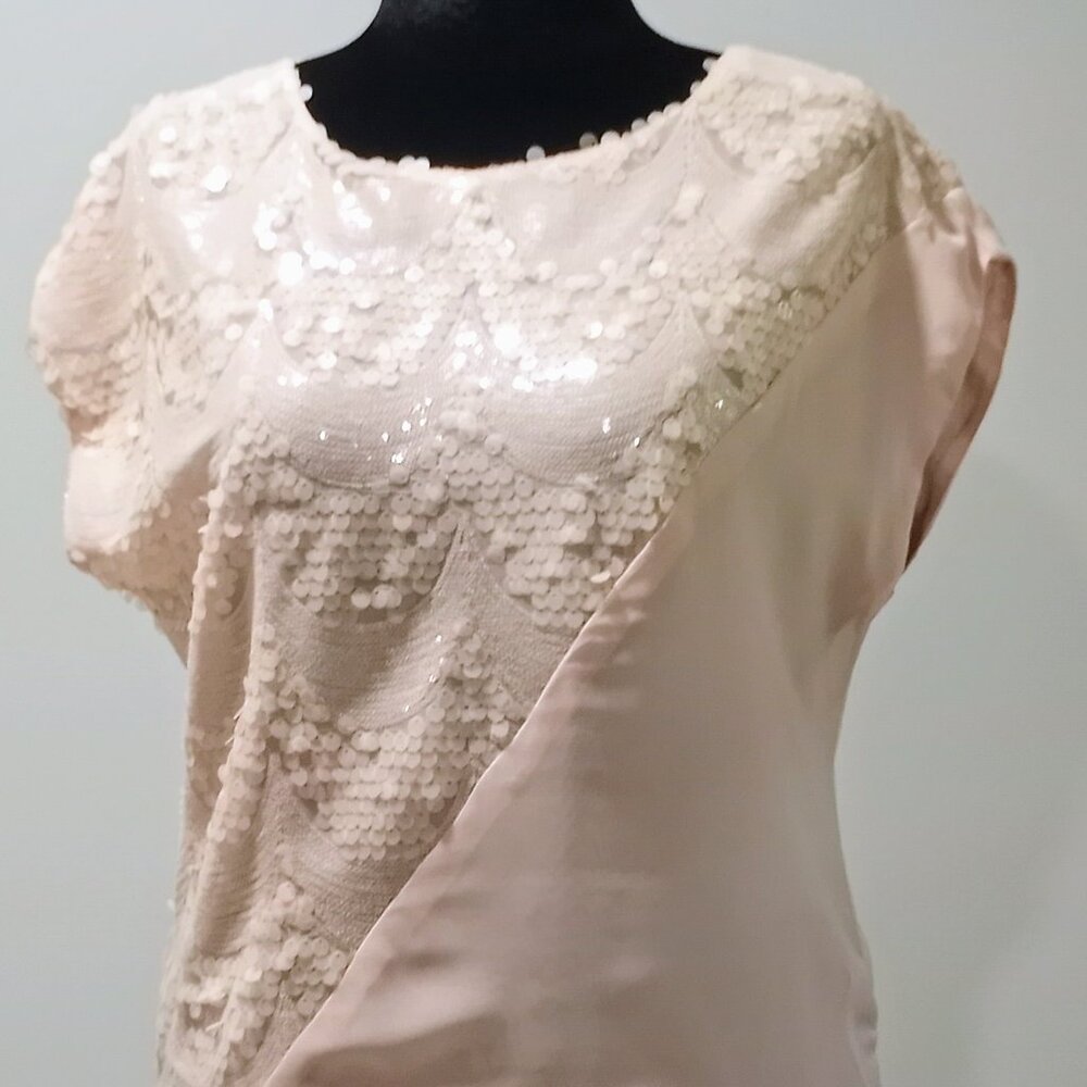 COREY LYNN CALTER SALMON ASSTMETRIC SEQUINED BLOUSE WOMEN SIZE M
